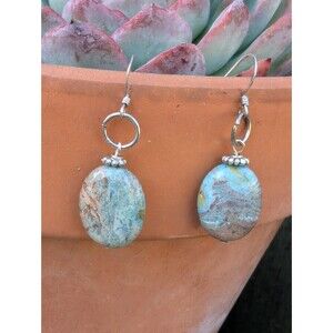 Vintage Sterling Jasper Earrings, Blue Earrings